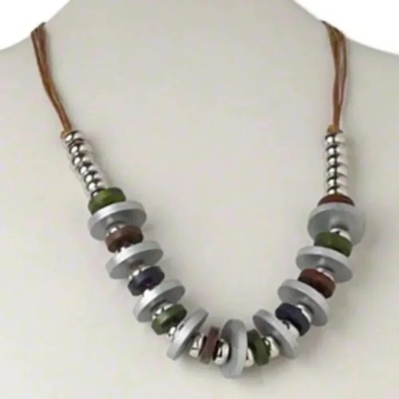 Mid Century Modern Style Artisan Wood Necklace - Picture 1 of 3